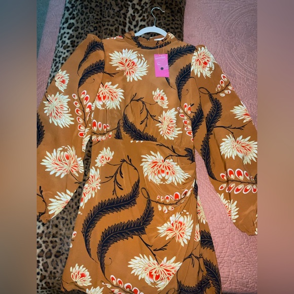 RHODE Dresses & Skirts - RHODE Cinnamon Brown Floral Mini Dress with Cream & Black Accents